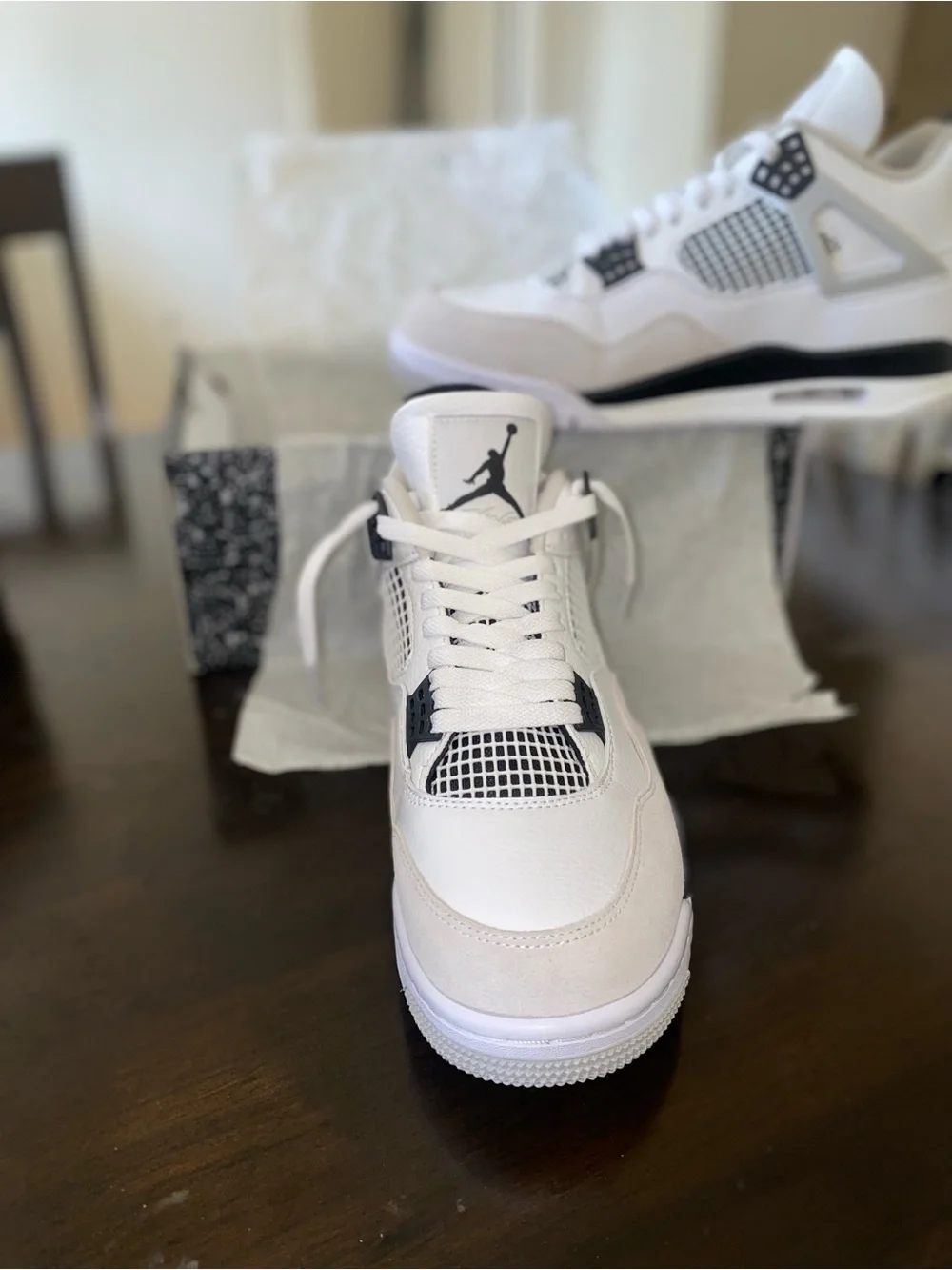 Jordan Men's White and Black Retro 4 Sneakers